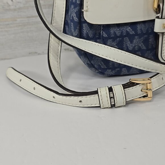 MICHAEL KORS Lillian SMALL CROSSBODY HandBag Purse Denim Blue White Pockets *VGC - Picture 2 of 16